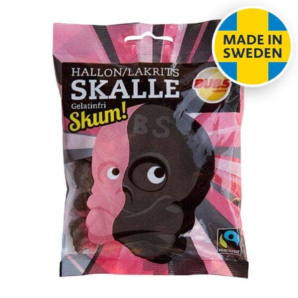BUBS Godis Bonbon Crâne Réglisse Framboise Suède, 90g