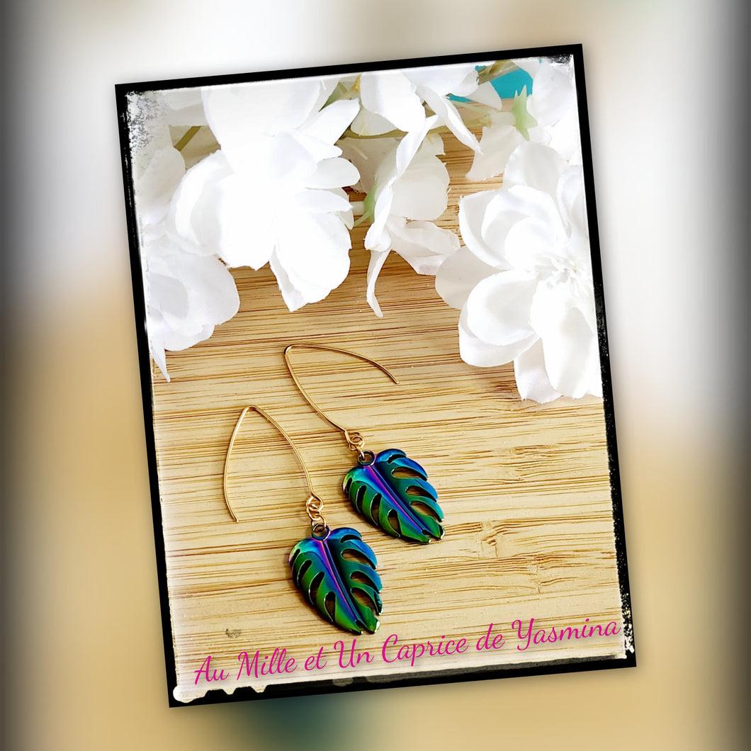 Boucles d'oreilles •  Feuille monstera