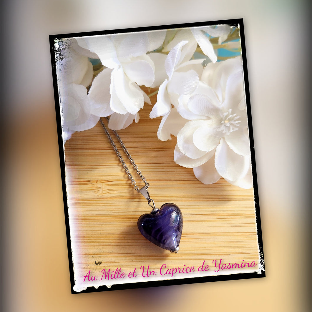 Collier • Coeur mauve