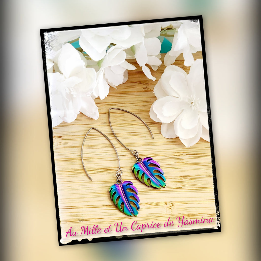 Boucles d'oreilles •  Feuille monstera