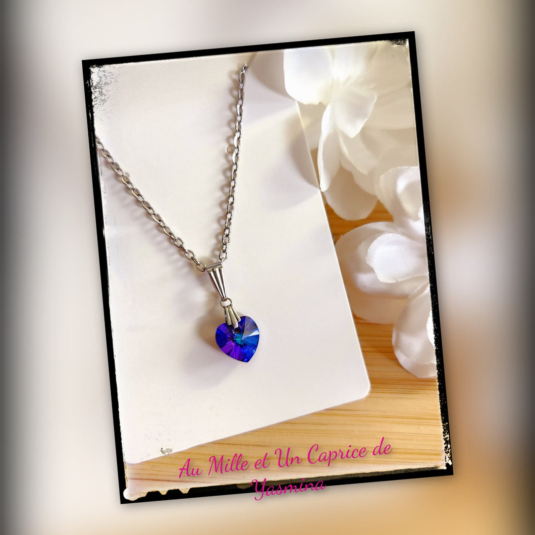 Collier • Coeur mauve et bleu